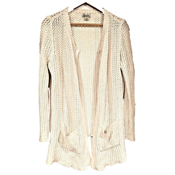 Lucky Brand Sweaters - Lucky Brand Cardigan Sweater Cream Chunky Knit Open‎ Front Longline Pockets Sz M